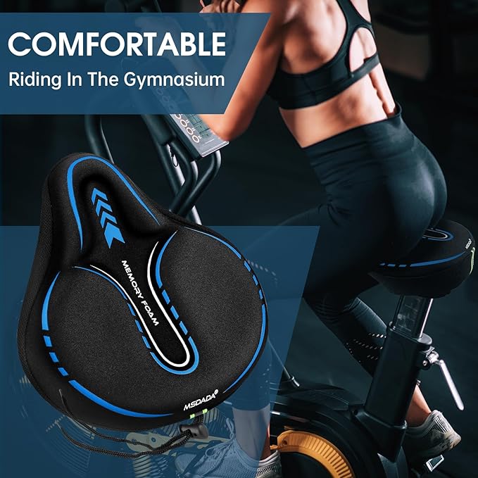 MSDADA New Large Gel Bike Seat Cover, Extra Soft Bike Seat Cushion for Men Women Comfort Wide, Fits Indoor/Outdoor/Exercise Bikes (11.22 inch x 10.03 inch)