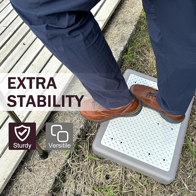 GWNF3.35'' Short Step Stool – 600lb Capacity Ultra-Sturdy Structure & Lightweight Step Stools for Seniors, Kids & Adults | Non-Slip Wide Platform | Mobility Step Stool for Indoor & Outdoor(Grey-White)