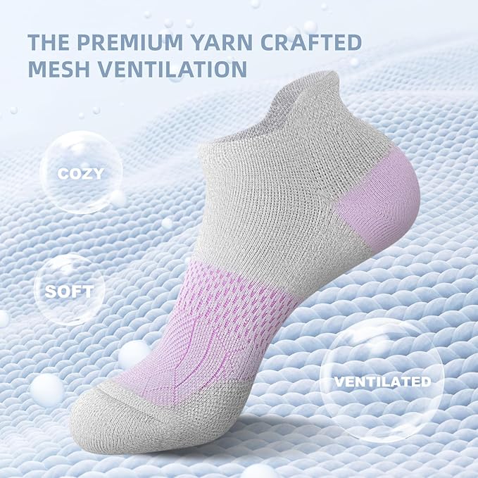 FITRELL 5-6 Pairs Ankle Running Socks for Women Athletic Cushioned Low Cut Tab Sports Socks