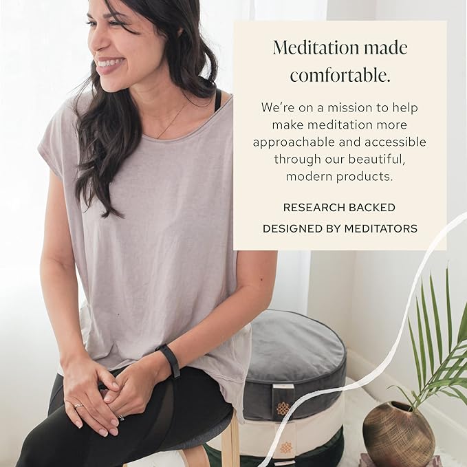 Mindful Modern Velvet Meditation Cushion | Luxe Zafu Yoga Floor Pillow Seat | Posture Support | Buckwheat Hull Filled | Large Round Cushion with Removable Washable Cover + Carry Handle