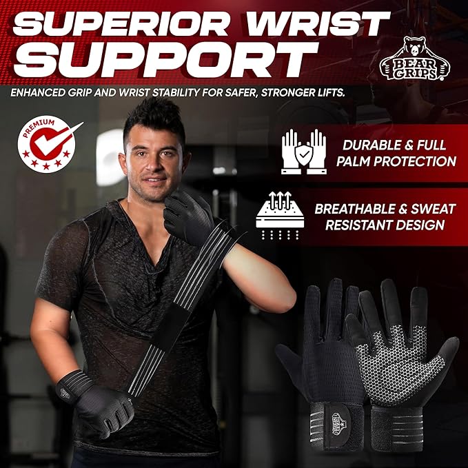 Bear Grips Weight Lifting Gloves for Men & Women | Half Finger Lifting Gloves | Full Finger Workout Gloves for Men | No Finger Exercise Gloves l Compression Weightlifting Gloves | Gym Gloves for Men