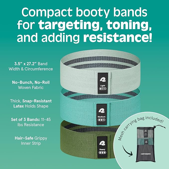 Retrospec Engage Booty Bands Resistance Band Set for Working Out & Exercise - Lightweight & Portable for Men & Women