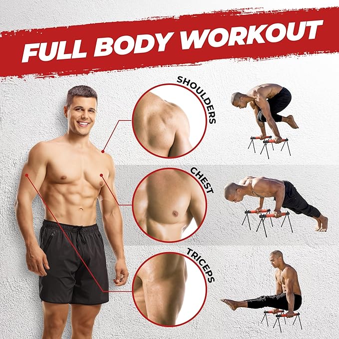 Rubberbanditz Parallette, Parallel Bars & Dip Station | At Home Gym Workout Equipment, L-Sit Bars & Calisthenics Equipment for Home. Perfect for Push Ups, Dips, Handstands & Gymnastics.