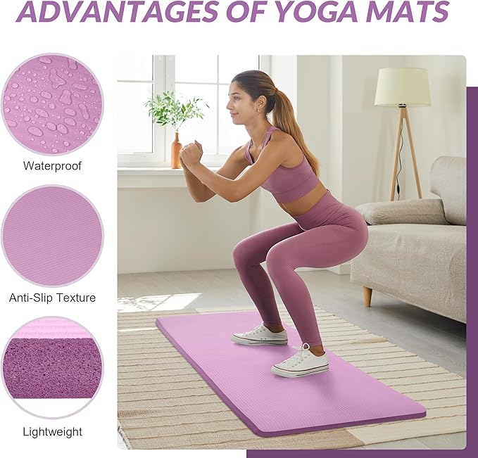 BalanceFrom 1-Inch Thick High-Density Exercise Yoga Mat, Non-Slip Workout Mat with Carry Strap for Men & Women, Ideal for Pilates, Stretching & Floor Exercises at Home or Gym, Multiple Color