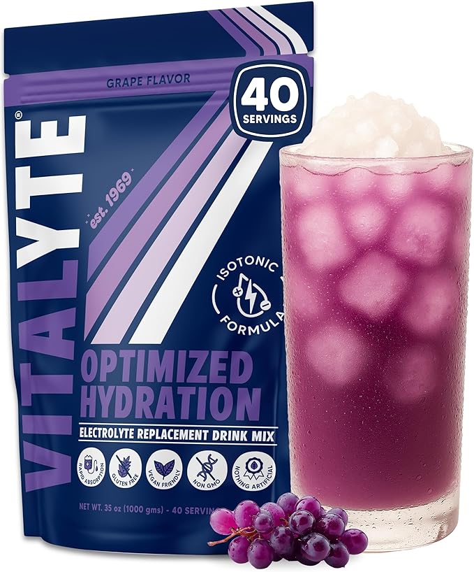 Vitalyte Electrolyte Powder Drink Mix, Isotonic Electrolyte Hydration Mix, Gluten Free Post Workout Powder Mix, Pack of 1, 35 oz., Grape Flavor
