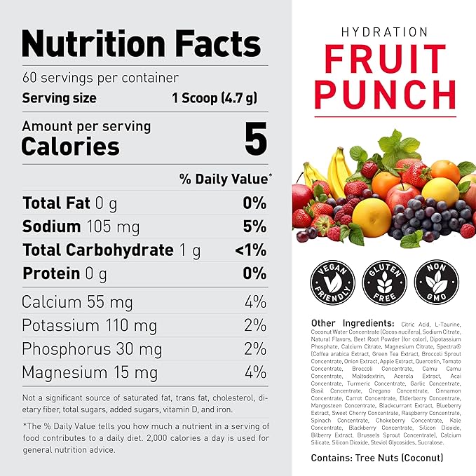 Kaged Hydration Electrolytes Powder | Fruit Punch | Hydra-Charge Sports Drink Mix | Pre, Post, Intra Workout | Low Carb, Vegan, Gluten Free | Supplements for Men & Women | 60 Servings