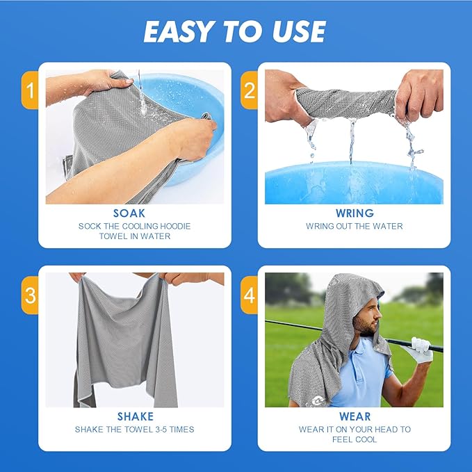 2 Pack Cooling Hoodie Towels, Instant Cooling Towels for Neck and Face, UPF 50 Sun Protection, Ice Towel for Hot Weather, Head Towel for Sports, Camping, Cycling & More Activities
