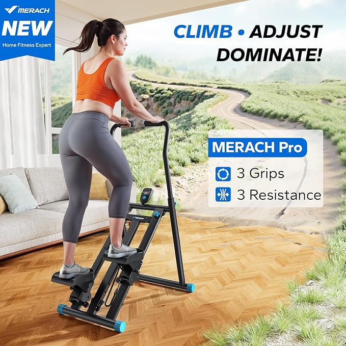 MERACH Stair Stepper for Home Gym Exercise, New Version Stairmaster for Full-Body Workout, Compact Folding Stair Climber with Extended Step Range, Adjustable Handlebar/Pedal