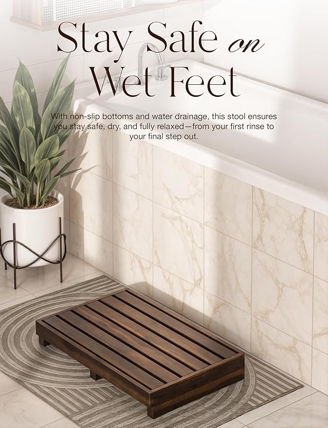 TINAMO 3.5" One Step Stool for Elderly, Acacia Wood High Riser Step Stool for Bed - 550 Lbs Wooden Mobility Stepping Stools for Adults, Kids/Bedside, Bathroom, Kitchen, Garden (Walnut, 3.5" Height)