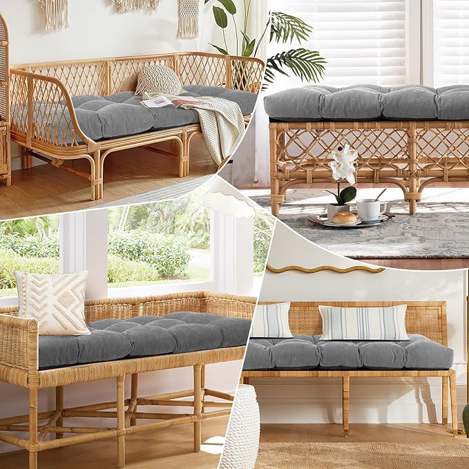 Bench Cushion 42 Inch - Chenille Fabric, High-Density Foam, Non-Slip Bottom, Soft Durable Indoor Tufted Long Seat Cushion for Window Garden Furniture (Gray, 42x16x4 Inch)