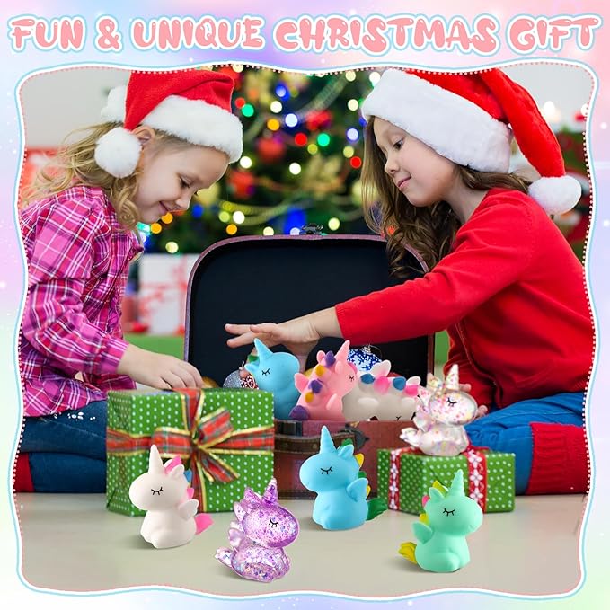 Meooeck 24 Pcs Unicorn Stress Relief Toys Mini Animal Toys for Relief Cute and Fun Stress Balls Unicorn Birthday Party Decorations for Christmas, Office, Stocking Stuffer Gift