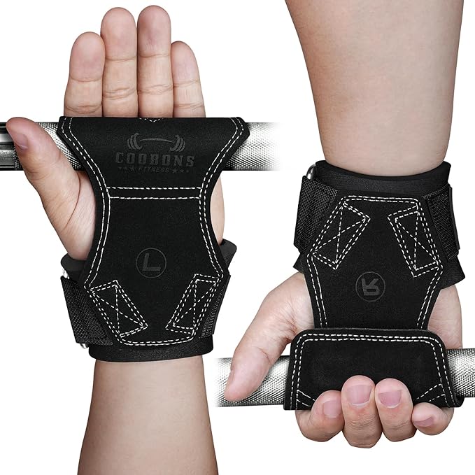 Lifting Wrist Straps for Weightlifting, Double Layer Leather for Weight Lifting Wrist Wraps, Deadlifts, Heavy Powerlifting and Adjustable Wrist Hooks for Strength Training, Gym Workouts Men/Women