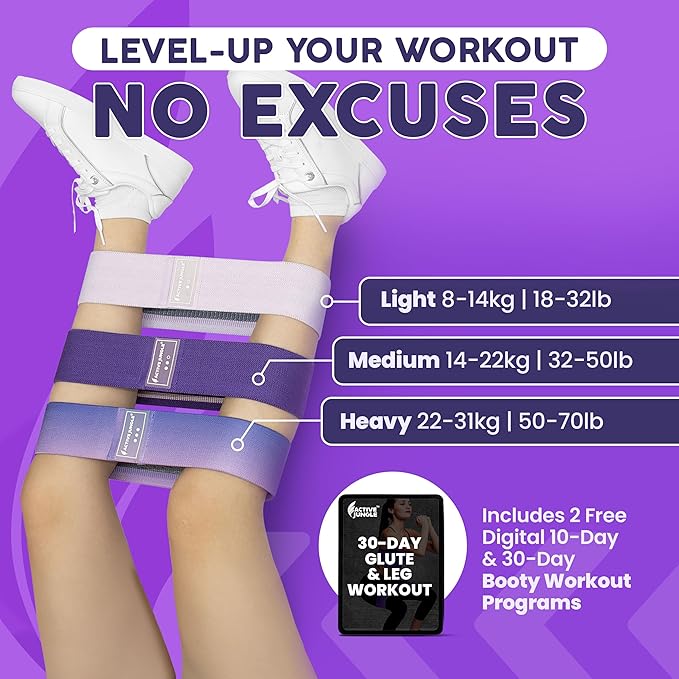 Premium Fabric Resistance Bands for Glutes & Legs – Set of 3 | Non-Slip, Elastic, Durable, Includes Travel Bag, Workout Guide & Digital Challenges