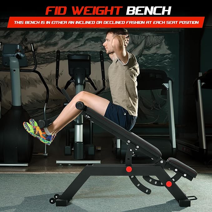Adjustable Weight Bench for Home Gym, Decline Flat Incline Bench with Leg Extension & Preacher Curl Attachment for Bench Press, Sit Up, Leg Curl & Ab Workout