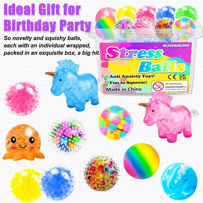 30Pcs XL Stress Balls, Large Squishy Balls for Adults, Squeeze Balls, Octopus Fidget Balls for Stress Relief, ADHD, Classroom Prizes, Easter, Halloween, Christmas Party Favors, Goodie Bag Stuffers
