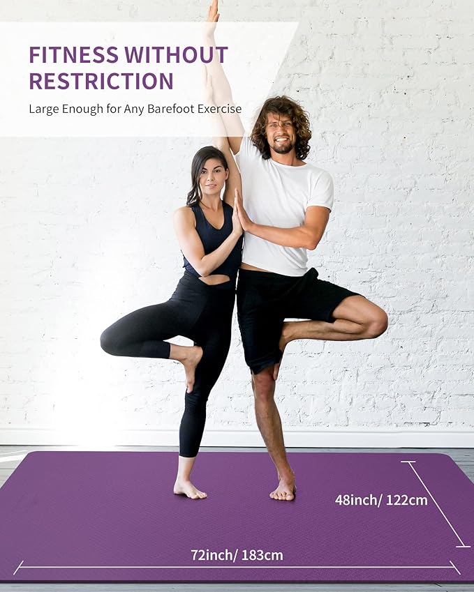 CAMBIVO Large Yoga Mat (6'x 4'), Extra Wide Workout Mat for Men and Women, Yoga Mat Thick 1/3 &1/4 Exercise Mats for Home Workout, Yoga, Pilates (Black,1/4 inch)