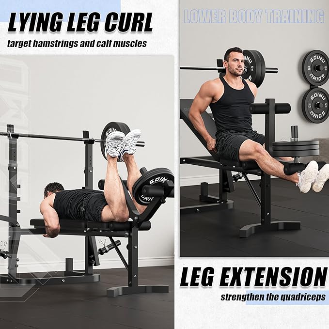 Z3 900LBS Olympic Weight Bench Set with Leg Extension, 9 in 1 Workout Press with Preacher Curl Pad and LAT Pulldown, Multi-Function Strength Training Bench for Home Gym