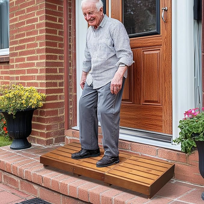 Outdoor Steps 3.5'' Height, Wooden Step Platform 35” Length, Step Stool with Non Slip Pads, Wooden Platform, Step for Outside, Wooden Platform for Bathroom, Kitchen, Bed(Oak)