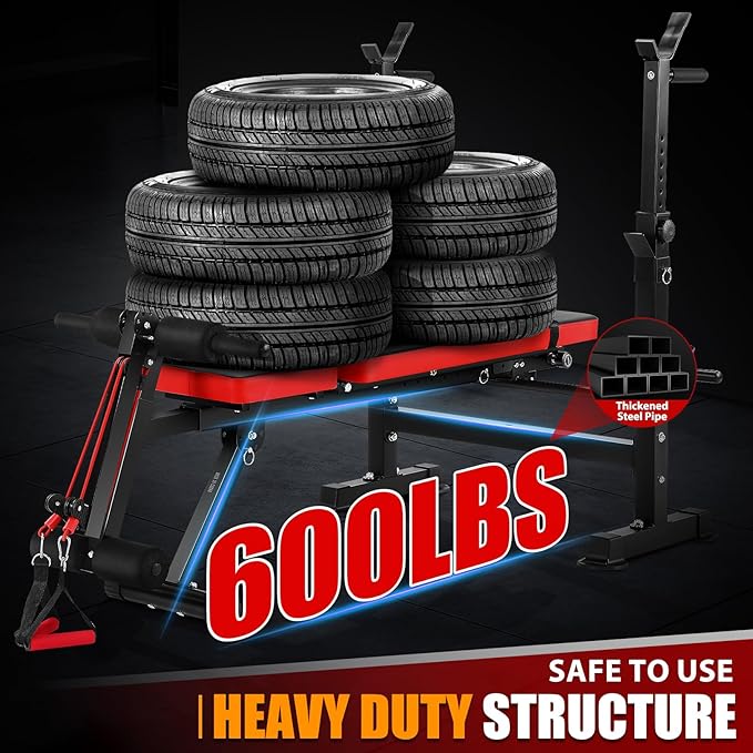 OPPSDECOR 600LBS 6 in 1 Weight Bench Set, Adjustable Bench Press Set and Squat Rack, Foldable Workout Benches for Home Gym, Incline Decline Flat Sit Up Strength Training Bench