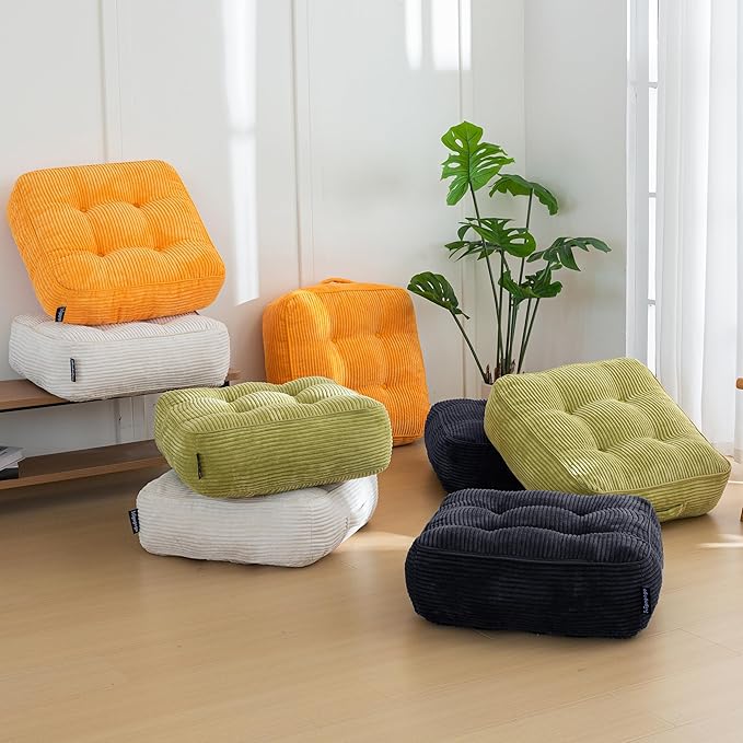 8" Washable Floor Pillow Cushion for Adults, Meditation Cushion Pillow, Large Square Floor Sitting, Removable Tufted Corduroy Cover, for Tatami Living Room or Yoga, 22x22 Inch, Machine Washable