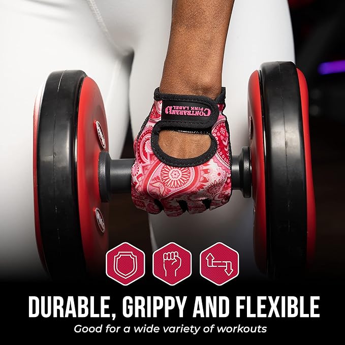 5387 Womens Design Series Paisley Print Lifting & Rowing Gloves (Pair) - Lightweight Vegan Medium Padded Microfiber Amara Leather w/Griplock Silicone