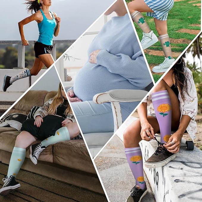 fenglaoda Compression Socks for Women Men Support Circulation 6 Pairs Socks For Nurse, Travel, Flight