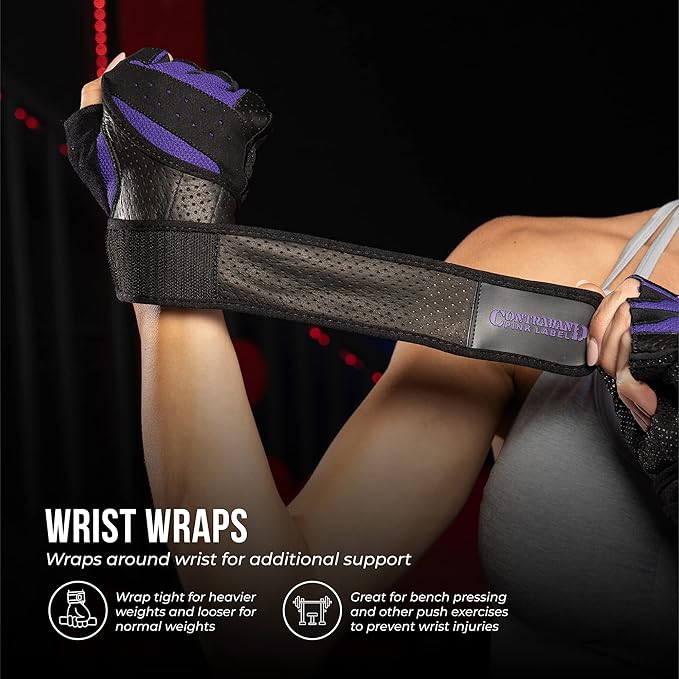 5737 Womens Padded Wrist Wrap Weight Lifting Gloves w/GripLock Padding (Pair) - Machine Washable Fingerless Workout Gloves w/Wrist Support Designed for Women