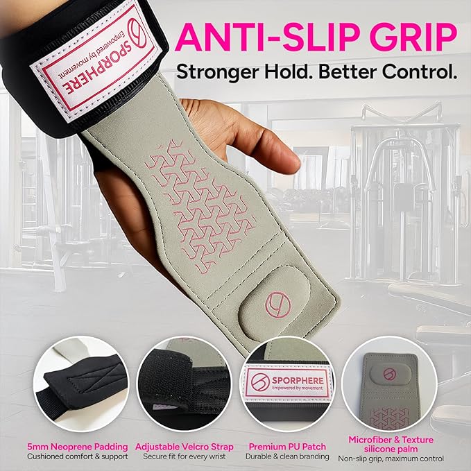 Premium Weight Grips for Women, Hand Straps for Weight Lifting, Crossfit Hand Grips for Women- Anti-Slip Silicone Gym Grips Ergonomic, Stylish, Ideal for CrossFit and Gym Straps– Deadlift & Powerlifting Grip-Headband Bonus- Gift -SPORPHERE