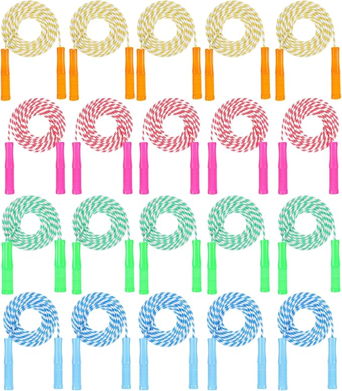 40 Pack Jump Rope for Kids Stripe Ropes with Plastic Handles 7.6 Feet Nylon Jumping Rope Adjustable Weighted Braided Fitness Skipping Rope for Outdoor Exercise Sport Party Equipment, Assorted Colors