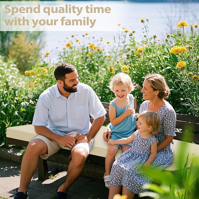 Outdoor Bench Cushion 48x18x3 Inch with Ties, Thick Waterproof Porch Swing Cushions for Patio Furniture Chair Pad, Seat Sofa Garden Replacement Cushion Sponge Filling