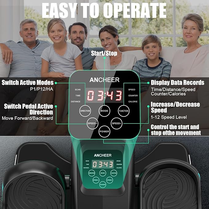 ANCHEER Under Desk Elliptical, Electric Ellipse Leg Exerciser While Sitting for Seniors Adults, Quiet Portable Motorized Seated Foot Pedal Exerciser with Remote Control for Home Office Use