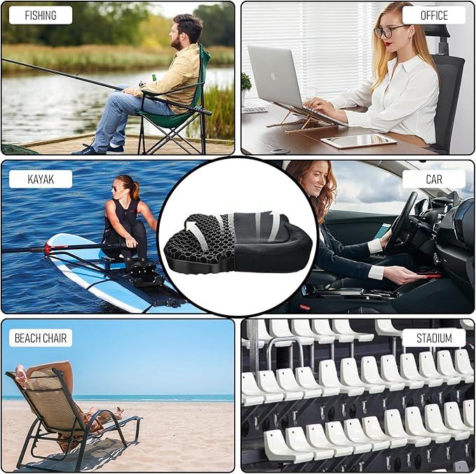NEW-Vi Anti-Slip Kayak Seat Cushion - Double Thicken Gel Boat Cushion, Waterproof Kayak Gel Seat Cushion, Coccyx Sciatica Pain Relief, Kayak Accessories for Fishing, Kayak Fishing Accessories