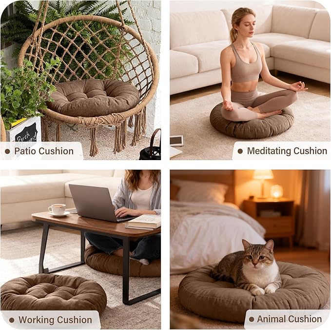 Tiita Indoor/Outdoor Floor Pillows Cushion 22"x22" Round Seat Cushions for Patio Garden, Meditation Cushion for Yoga Living Room Sofa Balcony, Coffee