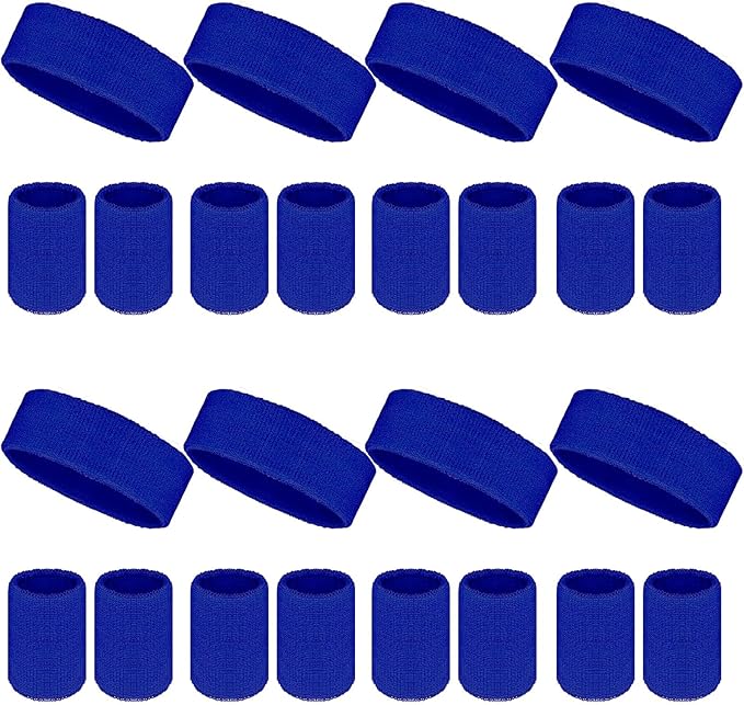 24 Pcs Neon Sweatbands Set Include 8 Pcs Sports Headband and 16 Pcs Cotton Wristbands 80s Neon Sweat Bands Bulk for Gym, Tennis, Basketball, Running, Exercise