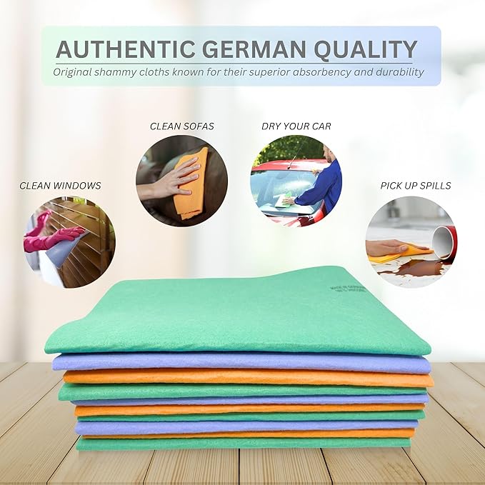10 Pack Extra Large Original German Shammy Cloths Chamois Towels Super Absorbent for Pets, Parenting Tool Cleaning for Home and Commercial Use Wholesale Bulk (Green)