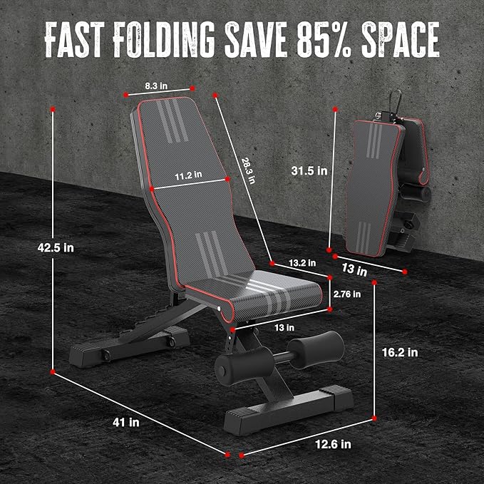 Adjustable Foldable 660LB Weight Bench, Lifting Sit-up Multi-use Workout Bench Exercise Bench Incline Decline Flat Utility Bench Press for Home Gym