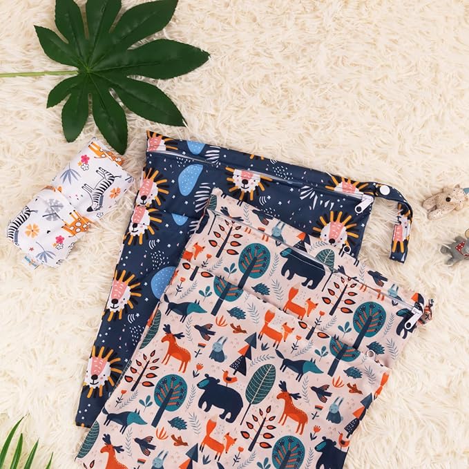 babygoal Wet Dry Bags for Baby Cloth Diapers, Washable Travel Bags, Beach, Pool, Gym Bag for Swimsuits & Wet Clothes with Two Zippered Pockets 3 Pack, 3LN25