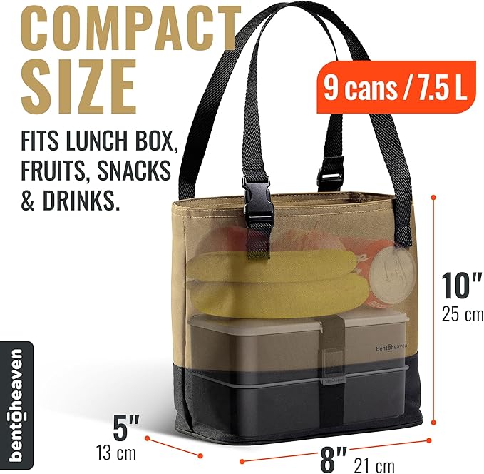 Bentoheaven Insulated Lunch Tote for Work - Durable Materials, Variable Strap/Handle, Wide Opening - Cooler Lunch Bag for Women & Men - Fits all major Bento Lunch Boxes and Other Containers (Beige)