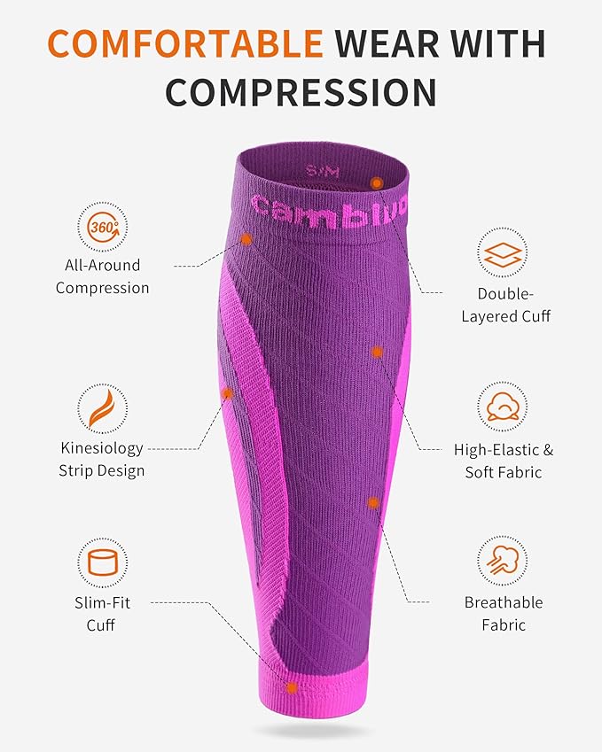 CAMBIVO 3 Pairs Calf Compression Sleeves for Men & Women – Footless Compression Socks for Shin Splints, Pain Relief, Varicose Veins – Leg Support for Running, Travel, Fitness, Nursing