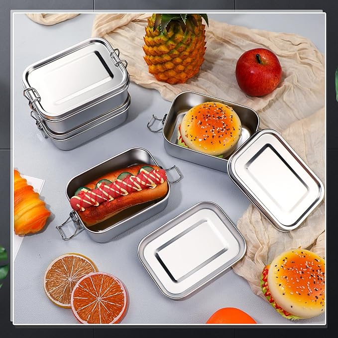 Umigy 1 Pcs Stainless Steel Food Containers Metal Bento Lunch Box Stainless Steel Food Storage Containers, Lockable Clips to Leak Proof, Reusable Dishwasher Snack Boxes for Work, Picnic (850ml)