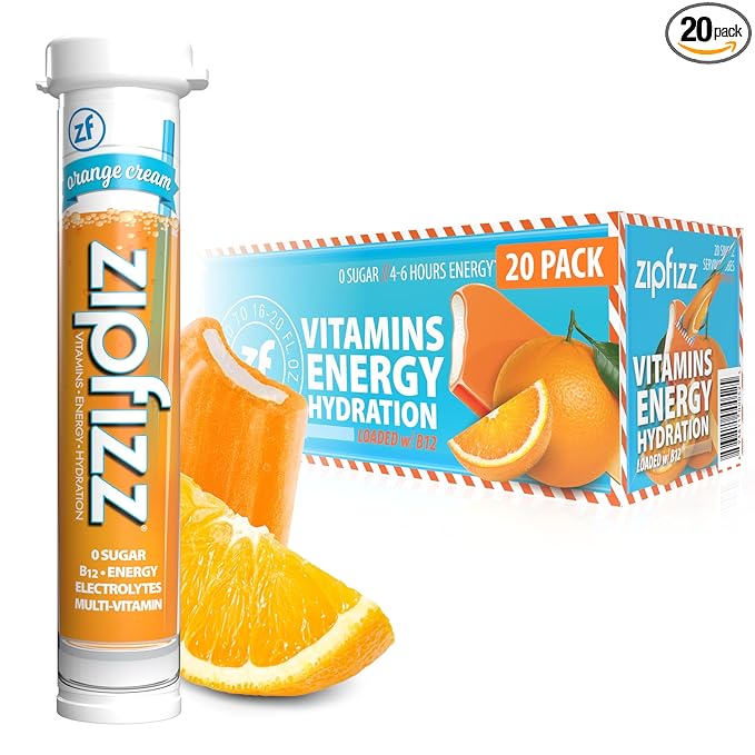 Zipfizz Daily Energy Drink Powder, Orange Cream, 20 Pack | 3-in-1 Sustained Energy, Rapid Hydration, and Essential Vitamins | Sugar-Free | Electrolyte Powder | Contains Vitamin B-12 & Antioxidants