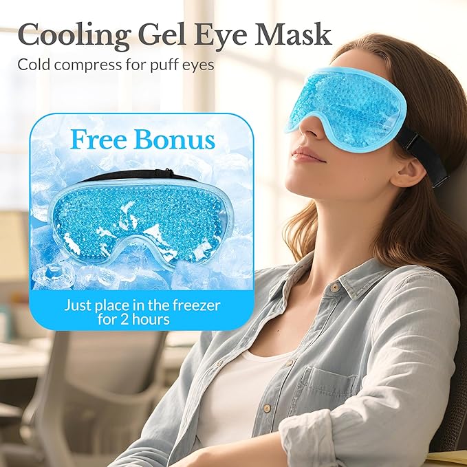 Cordless Heated Eye Mask, Silk Warm Eye Compress for Dry Eyes, Eye Relief, Improved Sleep, Washable Eye Heating Pad for Travel, 5 Temp & 6 Timers, 2-in-1 Heated & Cooling Gel Mask(2 Pack