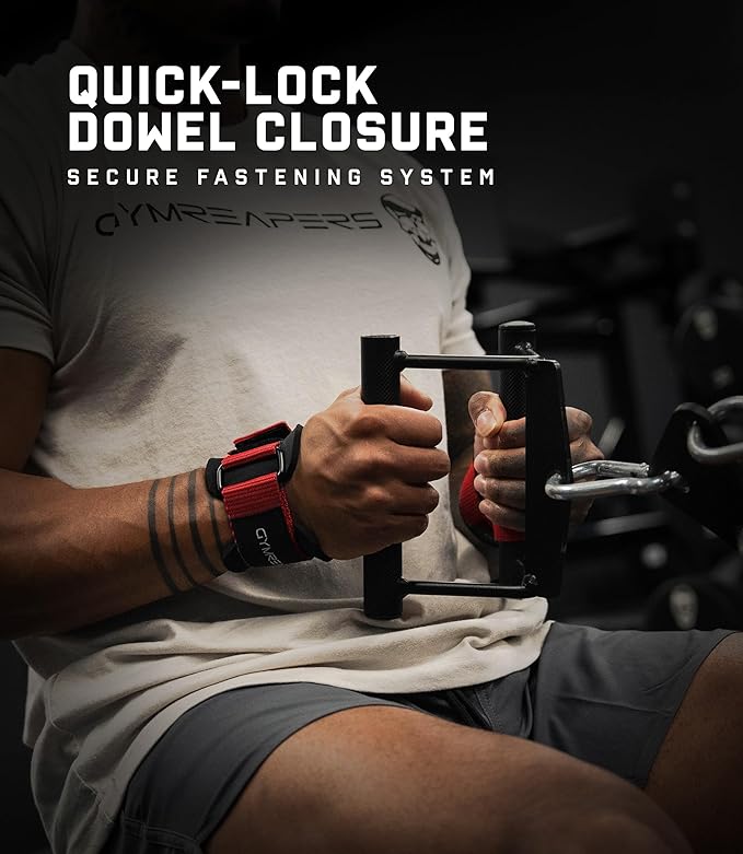 Gymreapers Weight Lifting Straps With Dowel - Wrist Straps for Weightlifting - Workout Deadlift Wrist Weights - Reinforced Stitching & Padded Fit Gym Accessories for Strength & Gym Hand Grip