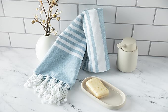 Turkish Beach Towels of Organic Cotton - Navy Color, Oversized, Sand Free, Lightweight, Quickdry and Perfect for Travel & Packing - Prewashed Boho Towels (71"x37")