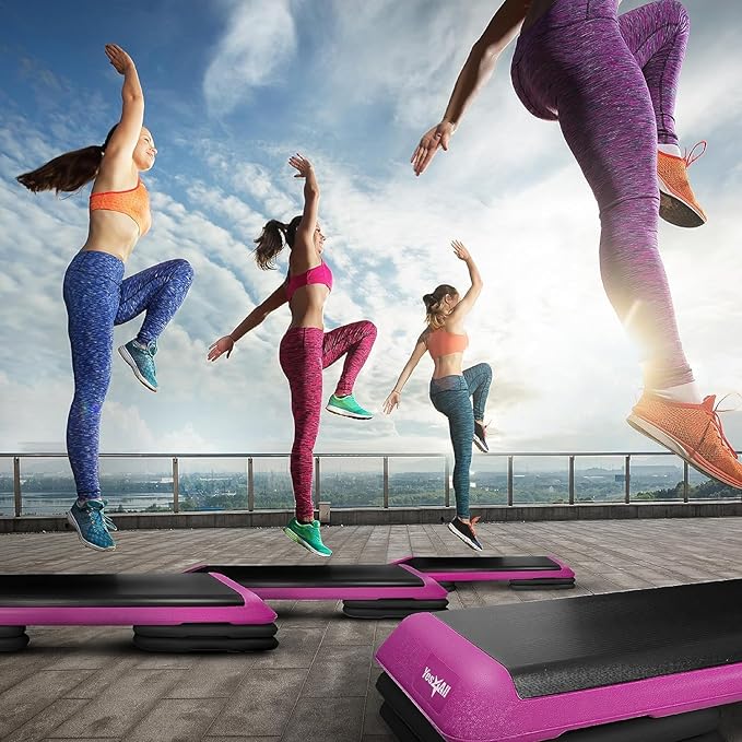 Yes4All Adjustable Workout Aerobic Exercise Step Platform Health Club Size with 4 Adjustable Risers Included and Extra Risers Options