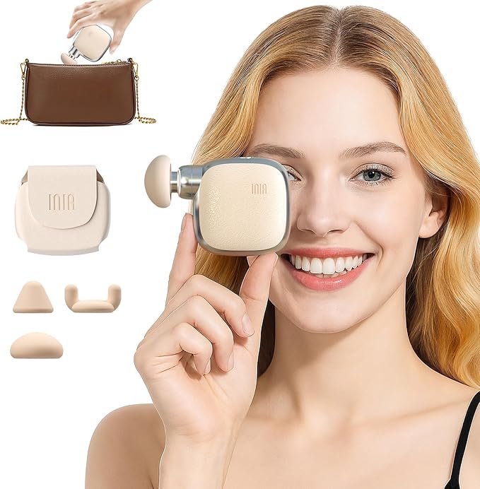 INIA Mini Massage Gun - Ultra-Portable Massager Gun for Muscle Pain Relief, Deep Tissue Percussion Massager with 3 Attachments, Quiet & Lightweight, Gifts for Men Women