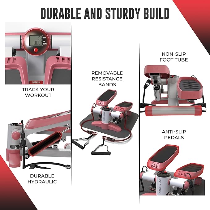 Nordic Lifting Mini Stepper Machine – Stair Climber w/Resistance Bands & LCD – Home Workout Stepper