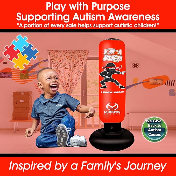 Marwan Sports 5-in-1 Inflatable Punching Bag for Kids β 63" Karate Toy Set with Boxing Gloves, Durable Fast Rebound, Active Play Christmas/Birthday Gift for Boys & Girls Ages 4-12