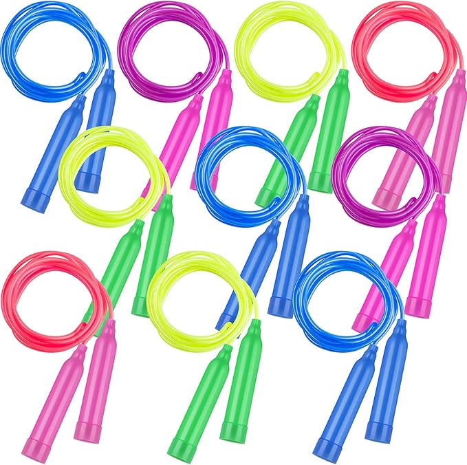 Elcoho 10 Pack Colorful Kids Jump Rope Set Adjustable Plastic Kids Jump Rope Skipping Rope Outdoor Jump Ropes Great Party Favor