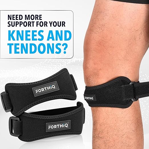 FORTHIQ Knee Brace - Patella Band 2-Pack for Knee, Support, Breathable, Adjustable, and Lightweight, Sport-Compatible, Black